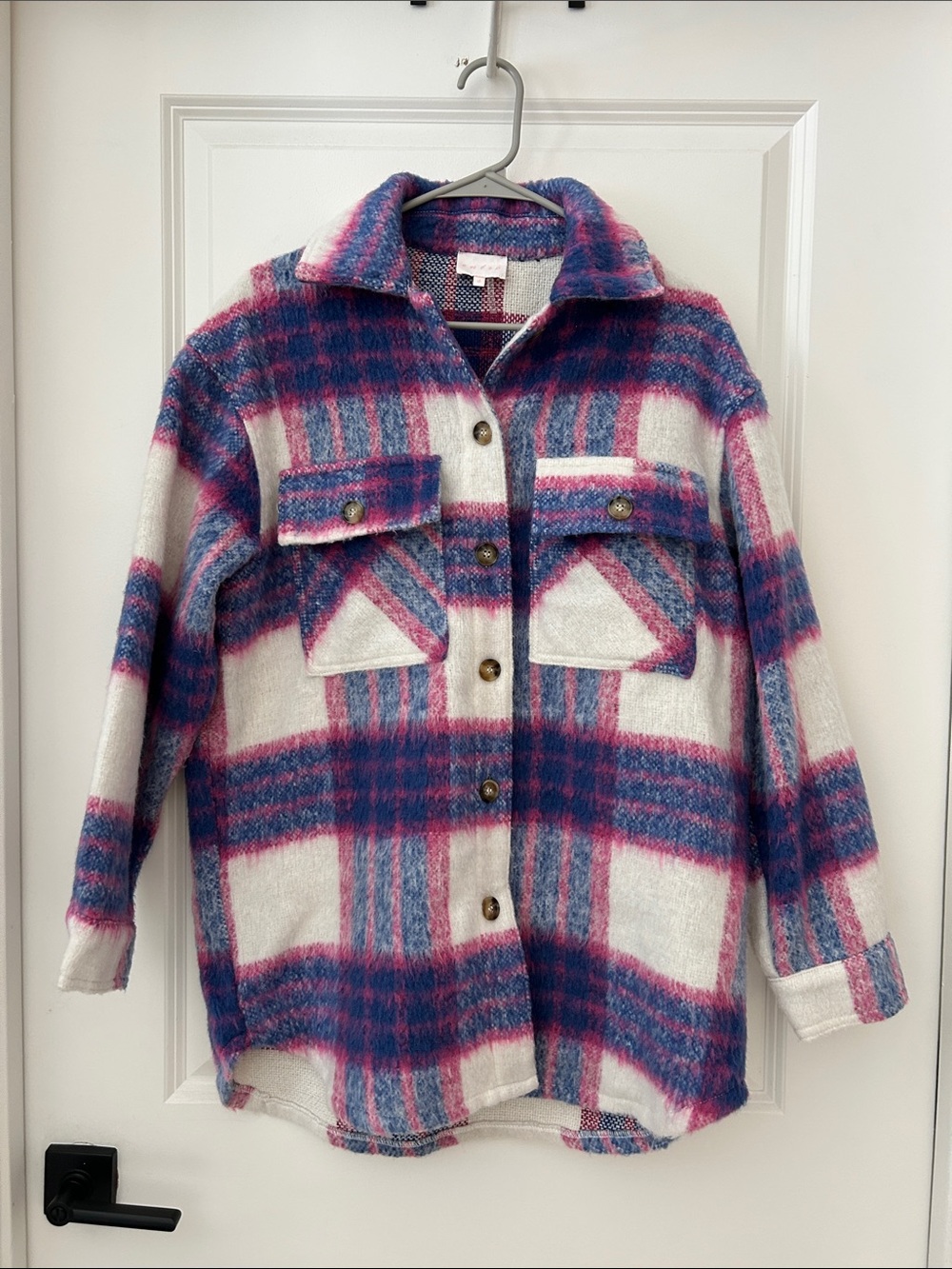 entro Pink, Blue & White Plaid Shacket Jacket
